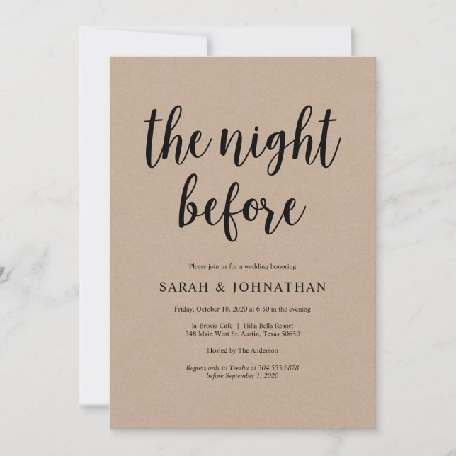 Invitación La noche anterior, cena de ensayo rustica Boda (Anverso)