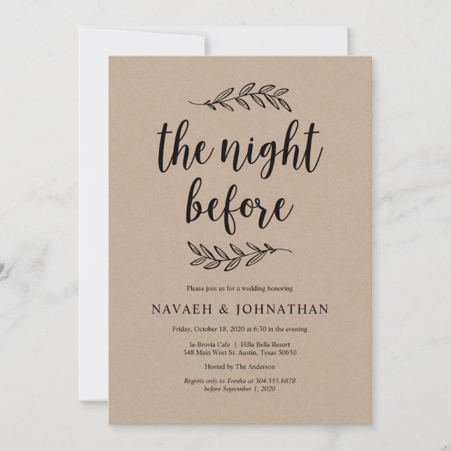 Invitación La noche anterior, cena de ensayo rustica Boda (Anverso)