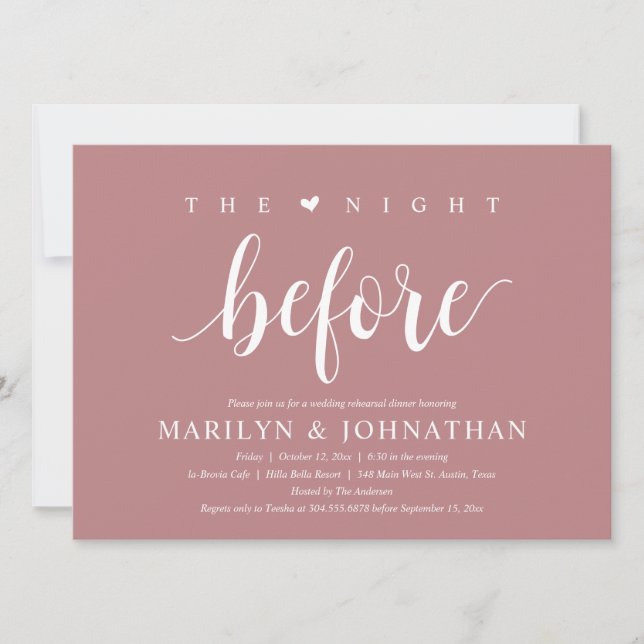 Invitación La noche anterior, el ensayo Boda moderno (Anverso)