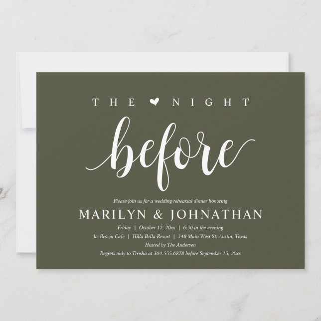 Invitación La noche anterior, el ensayo Boda moderno (Anverso)