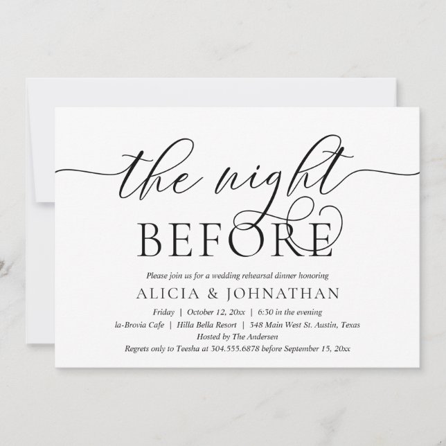 Invitación La noche anterior, el ensayo Boda moderno (Anverso)