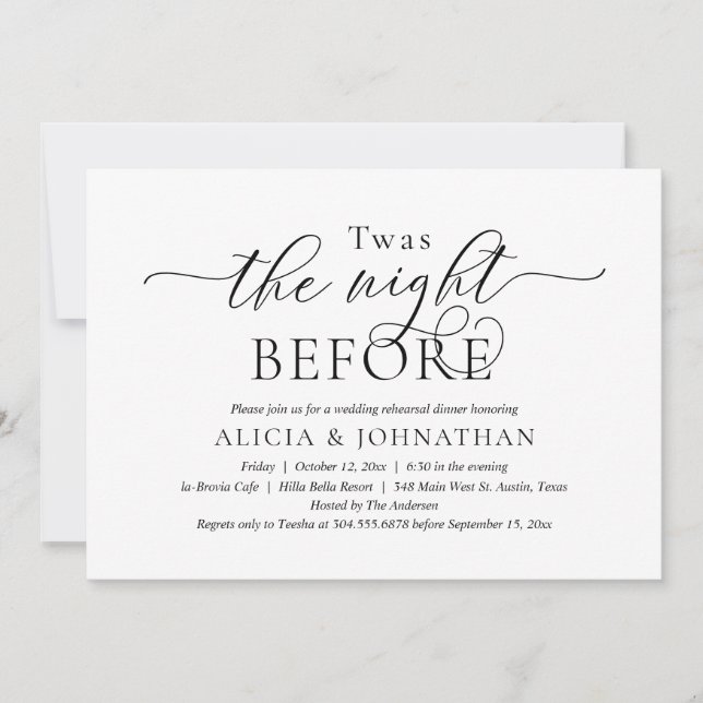 Invitación La noche anterior, el ensayo Boda moderno (Anverso)