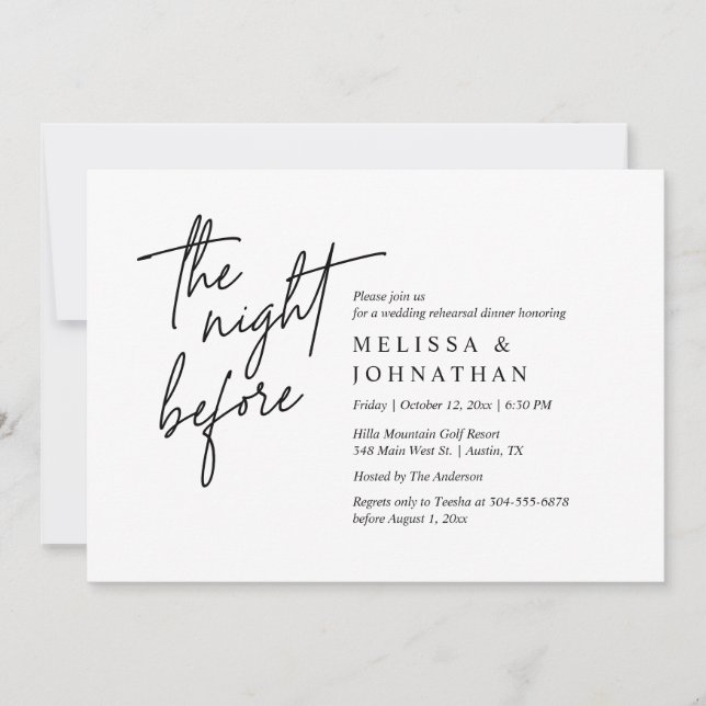 Invitación La noche anterior, el ensayo Boda moderno (Anverso)