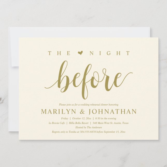 Invitación La noche anterior, el ensayo Boda moderno (Anverso)