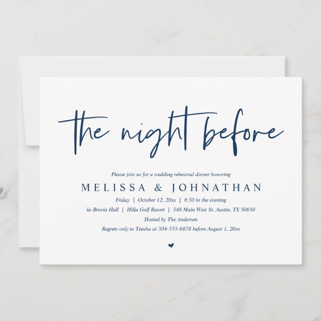 Invitación La noche anterior, el ensayo Boda moderno (Anverso)