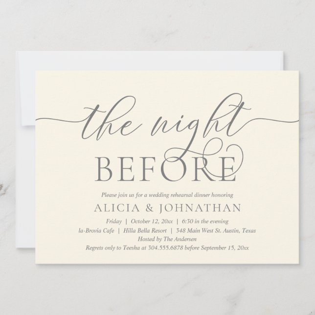 Invitación La noche anterior, el ensayo Boda moderno (Anverso)