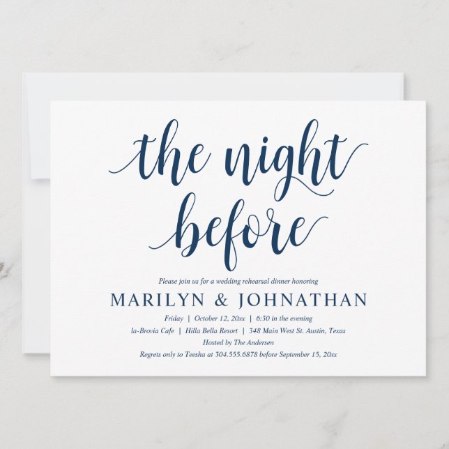 Invitación La noche anterior, el ensayo Boda moderno (Anverso)