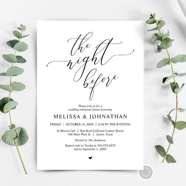 Invitación La noche anterior, Fiesta de la cena de ensayo Bod (The Night Before, Wedding Rehearsal Dinner Party Celebration Invitation Card, in modern whimsical.)