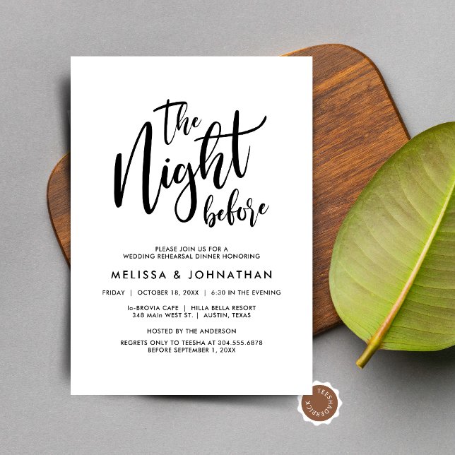 Invitación La noche anterior, Fiesta de la cena de ensayo Bod (The Night Before, Wedding Rehearsal Dinner Party Celebration Invitation Card)