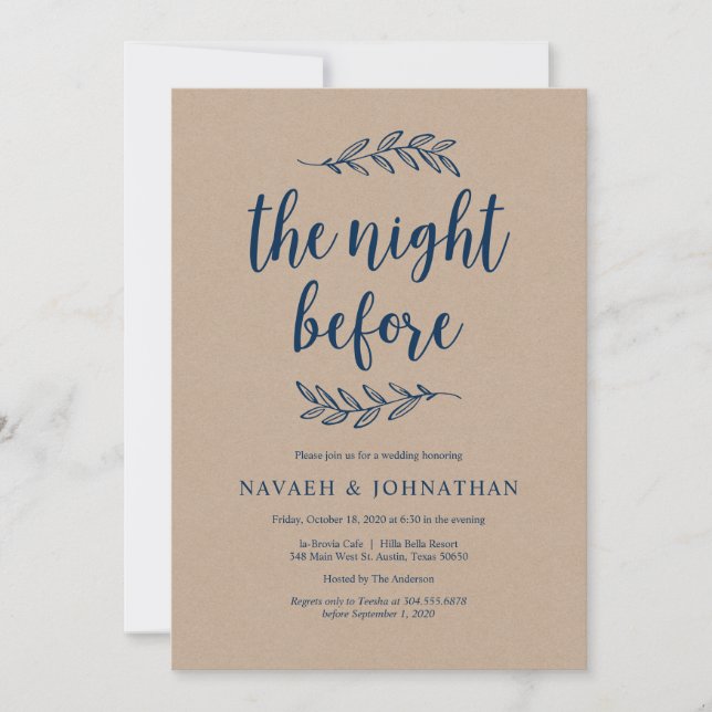 Invitación La noche anterior, la cena del ensayo azul de la M (Anverso)