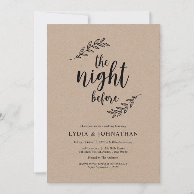 Invitación La noche anterior, Rustic Kraft, Cena de ensayo (Anverso)