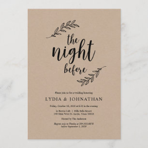 Invitación La noche anterior, Rustic Kraft, cena de ensayo