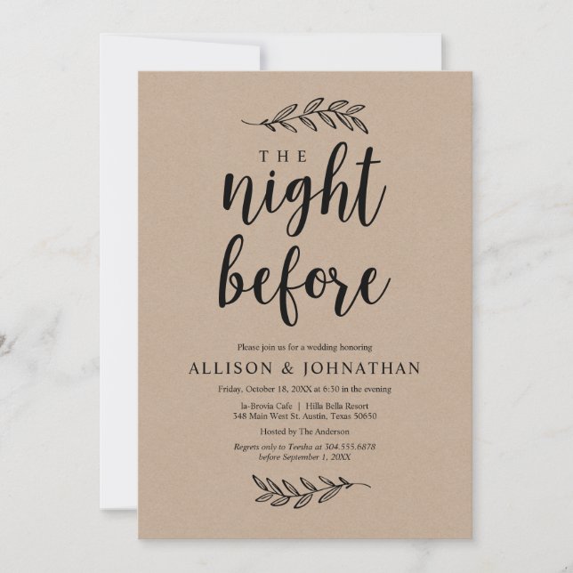 Invitación La noche anterior, Rustic Kraft, Cena de ensayo (Anverso)