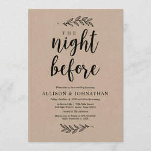 Invitación La noche anterior, Rustic Kraft, cena de ensayo