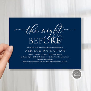 Invitación La Noche Antes, Azul Marino, Cena de Ensayo