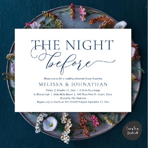 Invitación La Noche Antes, Azul Marino, Cena de Ensayo