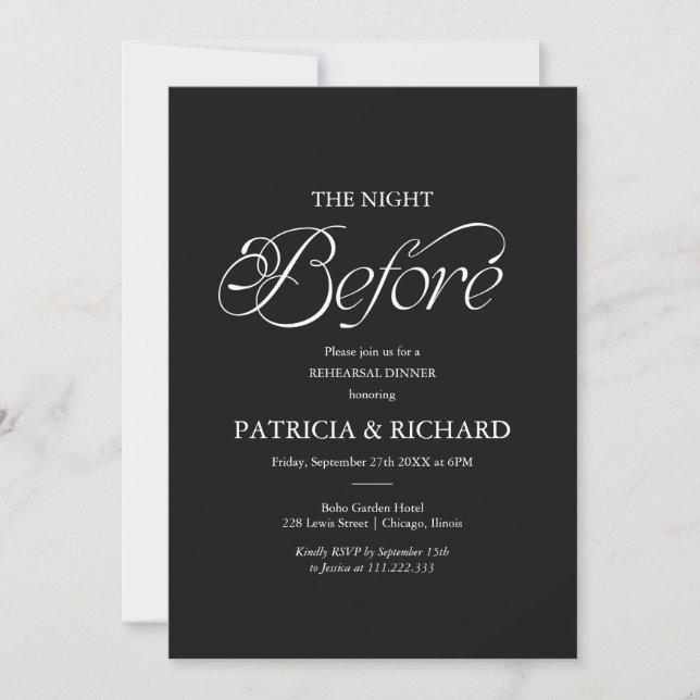 Invitación La Noche Antes de la Cena de Ensayo  (Anverso)