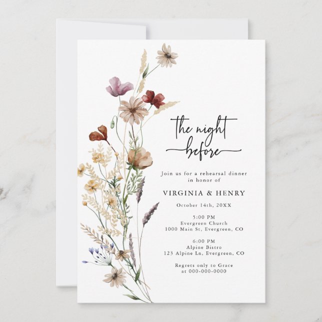 Invitación La Noche Antes de la Cena de Ensayo Boho (Anverso)