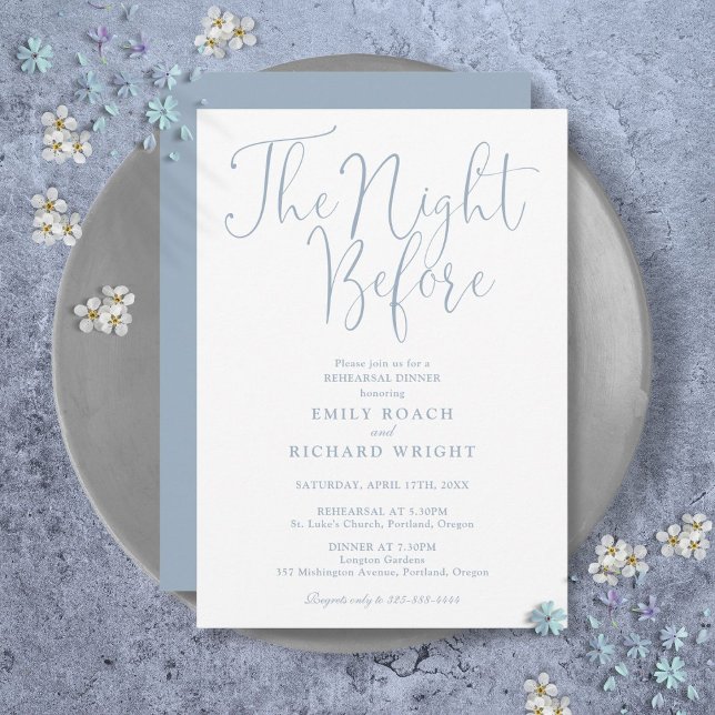 Invitación La noche antes de la cena de ensayo Dusty Blue (The Night Before Rehearsal Dinner Dusty Blue Invitation)