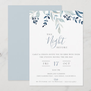 Invitación La Noche Antes de la Cena de Ensayo Floral Azul