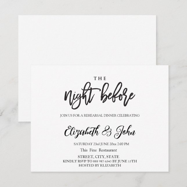Invitación La noche antes de la cena de ensayo simple (Anverso / Reverso)