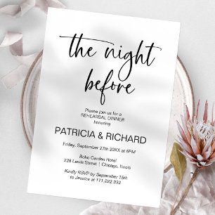 Invitación La Noche Antes de la Cena de Práctica de Caligrafí