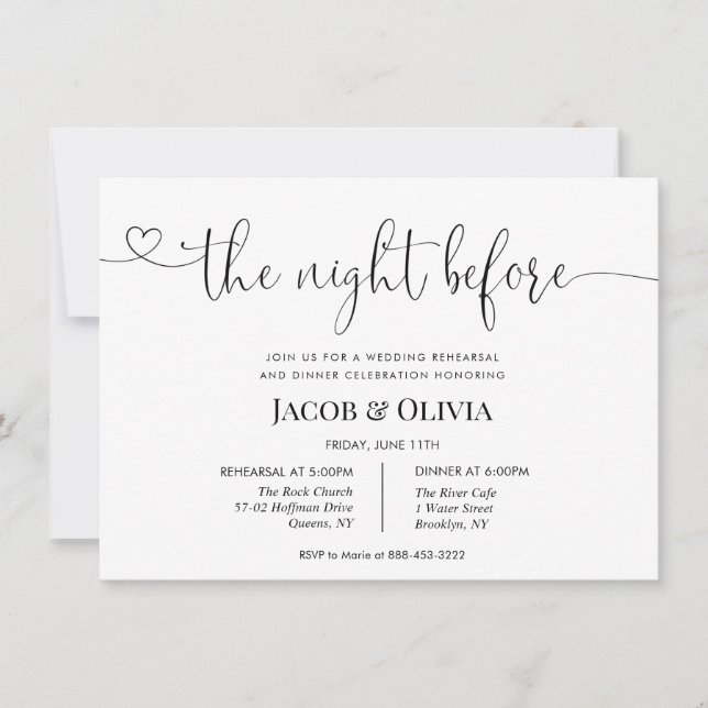Invitación La noche antes de la cena del ensayo Boda (Anverso)