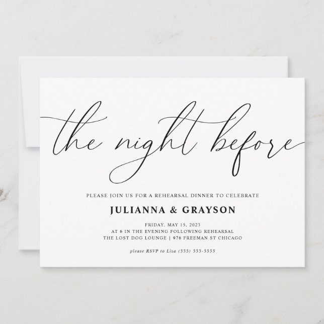 Invitación La noche antes de la cena del ensayo Boda (Anverso)