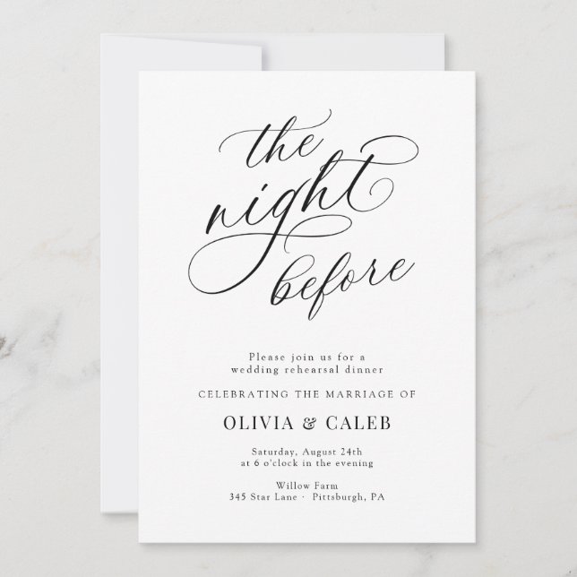 Invitación La noche antes de la cena del ensayo Boda (Anverso)