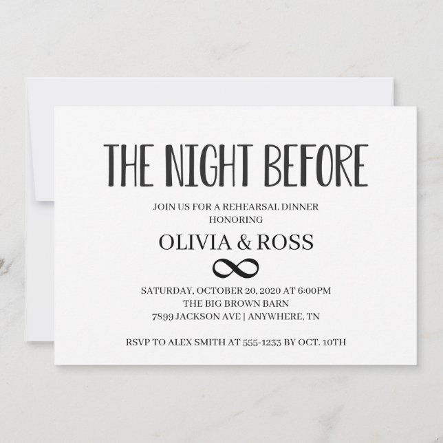 Invitación La noche antes de la cena del ensayo infinito (Anverso)