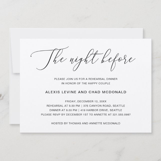 Invitación La noche antes de la moderna cena de ensayo rústic (Anverso)