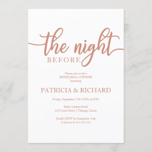 Invitación La Noche Antes de Simple Rose Gold Cena de Ensayo