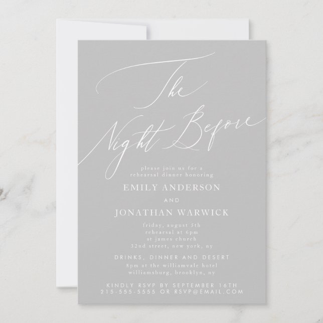 Invitación La noche antes del Boda de la cena de los ensayos  (Anverso)