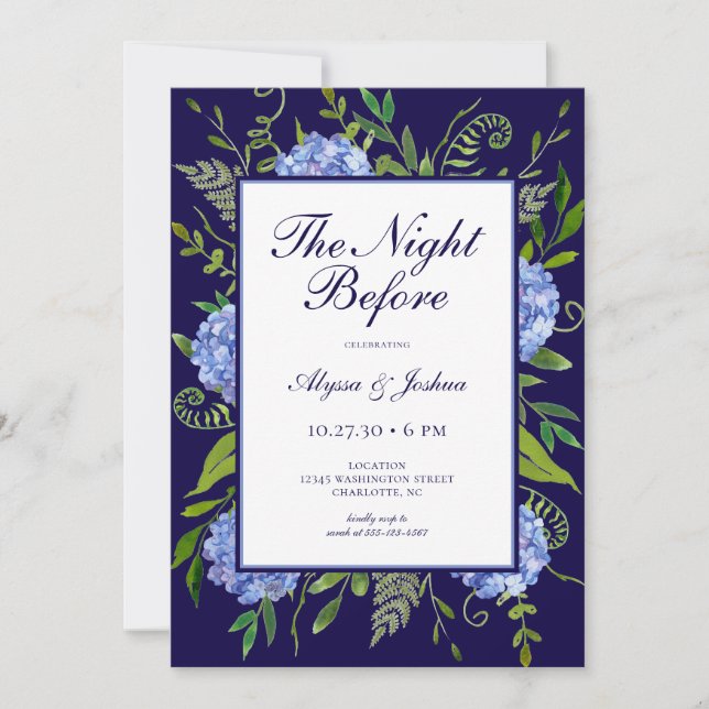 Invitación La noche antes del código QR de Hydrangea Azul (Anverso)