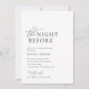 Invitación La noche antes del ensayo del boda blanco y negro