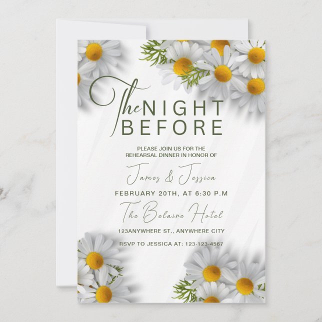 Invitación La noche antes del ensayo del Boda Daisy (Anverso)