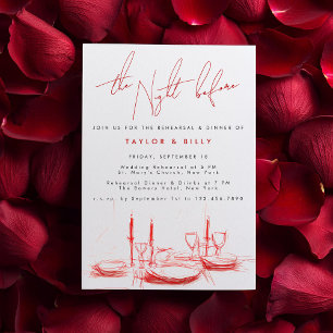 Invitación La noche antes del ensayo del Boda rojo moderno