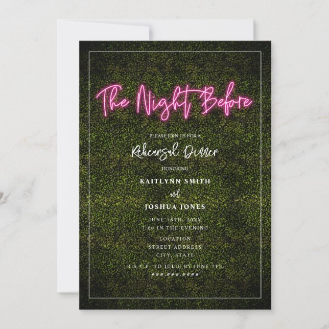 Invitación La noche antes del ensayo del Rótulo de Neón Rosa (Anverso)
