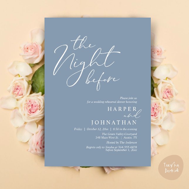 Invitación La noche antes del ensayo romántico Boda (The Night Before Romantic Wedding Rehearsal Dinner Modern Invitation Card PDF Dusty Blue)