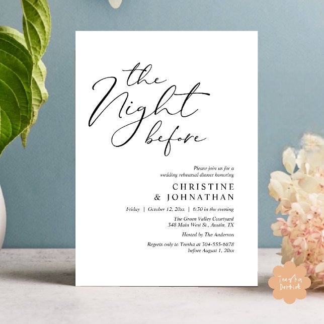 Invitación La noche antes del ensayo romántico Boda (The Night Before Romantic Wedding Modern Rehearsal Dinner Invites Card Hosted Parents Black White)
