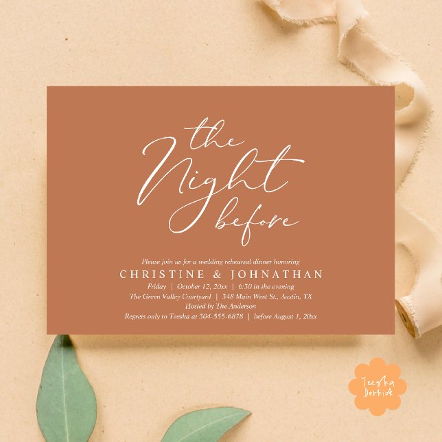 Invitación La noche antes del ensayo romántico Boda (The Night Before Romantic Wedding Modern Rehearsal Dinner Invites Card Hosted Parents Copper Brown)