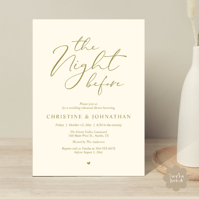 Invitación La noche antes del ensayo romántico Boda (The Night Before Romantic Wedding Modern Rehearsal Dinner Invites Card Hosted Parents Yellow Gold)