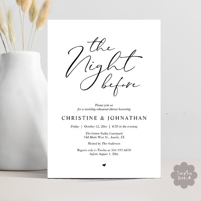Invitación La noche antes del ensayo romántico Boda (The Night Before Romantic Wedding Modern Rehearsal Dinner Invites Card Hosted Parents Black White)