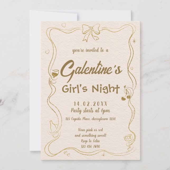 Invitación La noche de los Chicas de Galentine (Anverso)