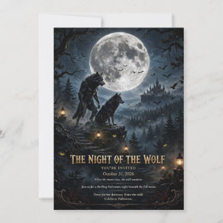 Invitación La Noche del Lobo Luna Llena P Gótico de Halloween