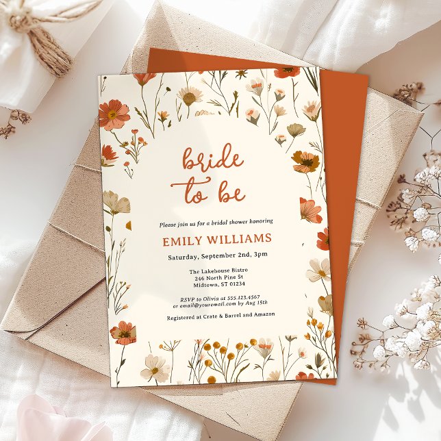 Invitación La novia del Boho Naranja Wildflower será una duch (Subido por el creador)