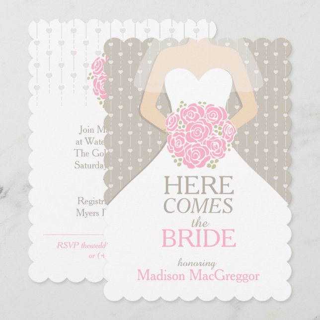 Invitación La novia rosa bouquet gráfico ducha de novia invit (Anverso / Reverso)