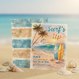 Invitación La Ola Retro Acuarela Cumpleaños Playa Tropical