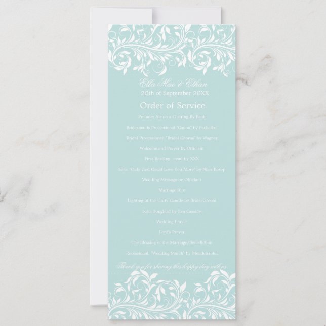 Invitación La Orden de servicio azul claro y blanco de Sarah  (Anverso)