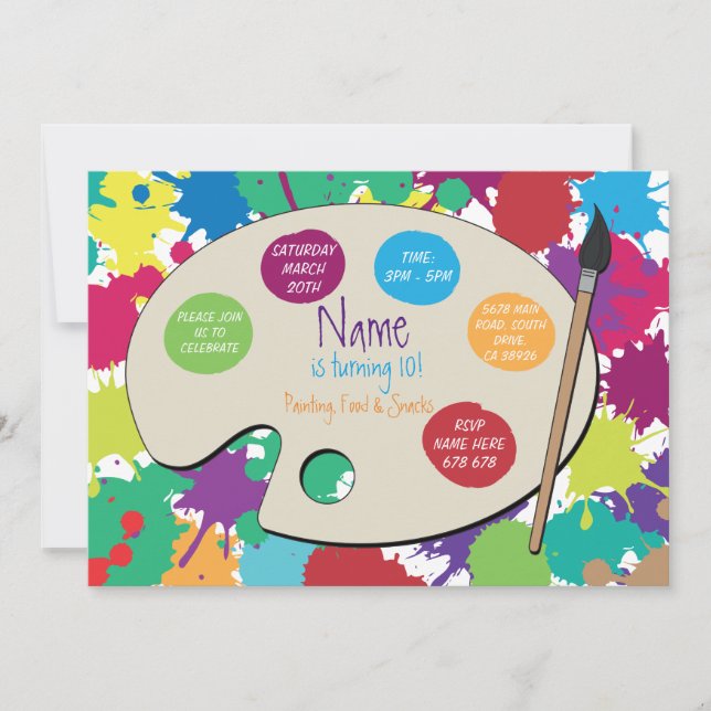 Invitación La paleta de la pintura del cumpleaños de la (Anverso)